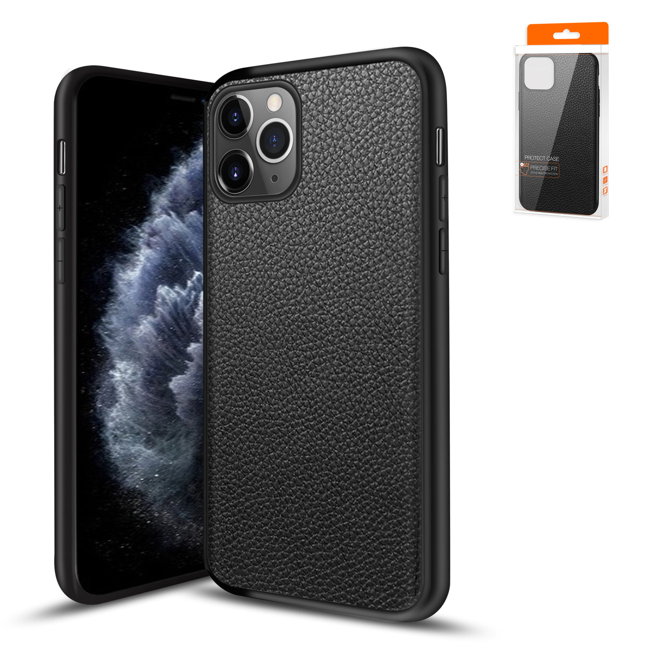 Reiko Premium PU Leather Outside and Flexible TPU Silicone Hybrid Slim Case for IPhone 11 PRO MAX